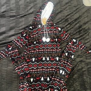 Poof! Festive Hooded Pajama Onesie - Black, Red, White